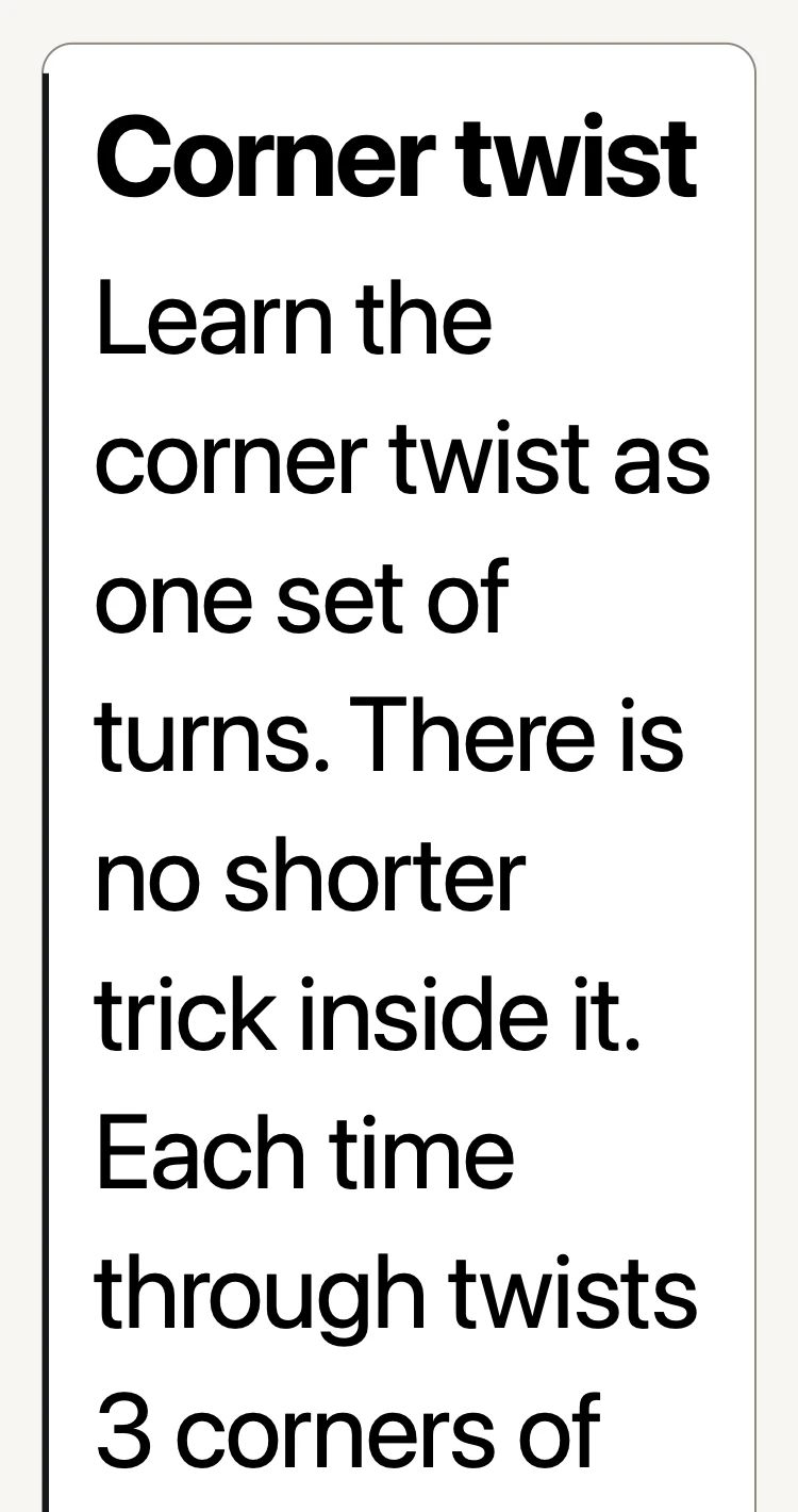The same step card at the largest accessibility text size, the words far larger and the card grown to hold them. The picture is cut off at the bottom of the card.